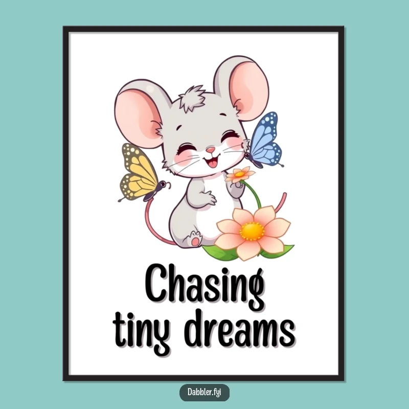 Funny Mouse Butterfly Poster: Charming Nature Art, Humorous Wall Decor