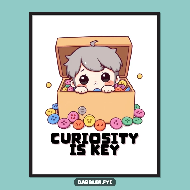 Funny Button Art Poster: Curious Character Peeking into Buttons, Quirky Funny Gift