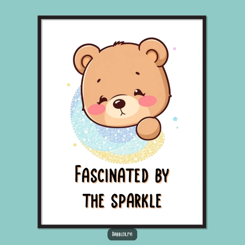 Funny Bear Glitter Poster: Curious Character's Sparkle Fascination, Wall Art Gift!