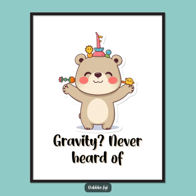 Funny Bear Poster: Cheerful Balance Art, Whimsical Wall Decor