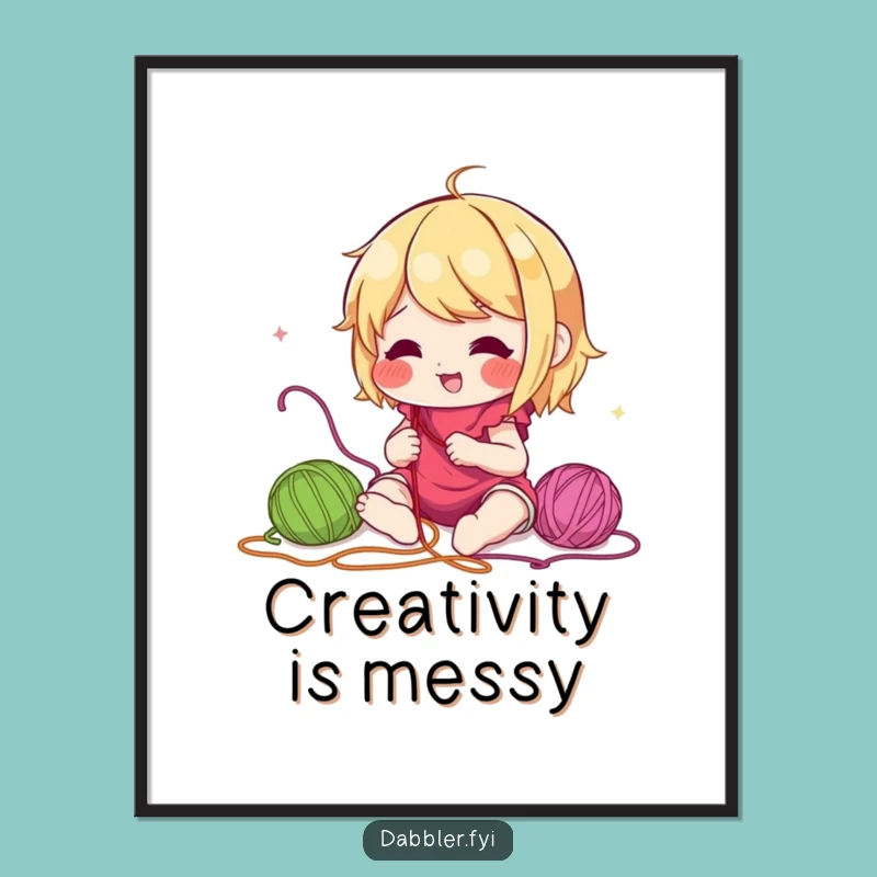 Funny Embroidery Art Poster: Lively Character Sewing Colorful Threads, Quirky Funny Gift