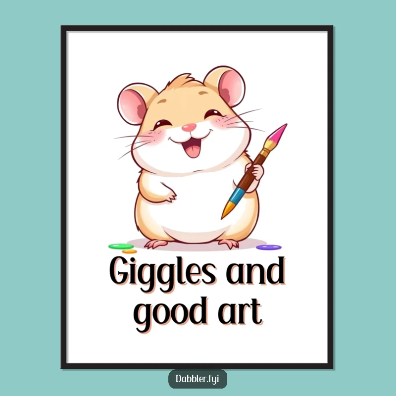 Funny Hamster Poster - Giggling Artist's Brushstrokes, Whimsical Wall Decor Funny Gift