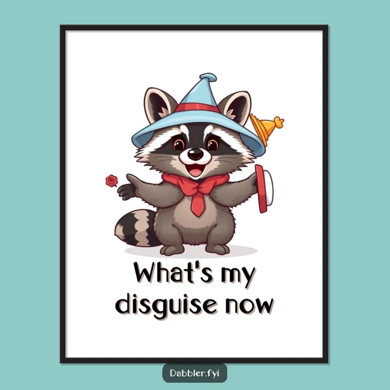 Funny Raccoon Disguise Poster: Whimsical Critter Art for Wall Decor Gift