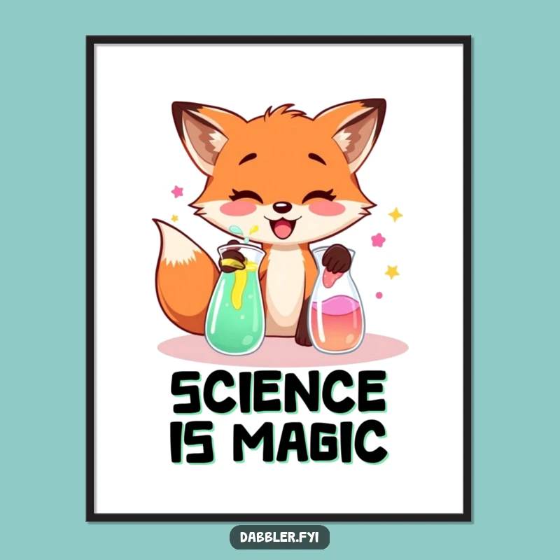 Funny Fox Lab Poster: Mad Scientist Art, Humorous Wall Decor for Chemists