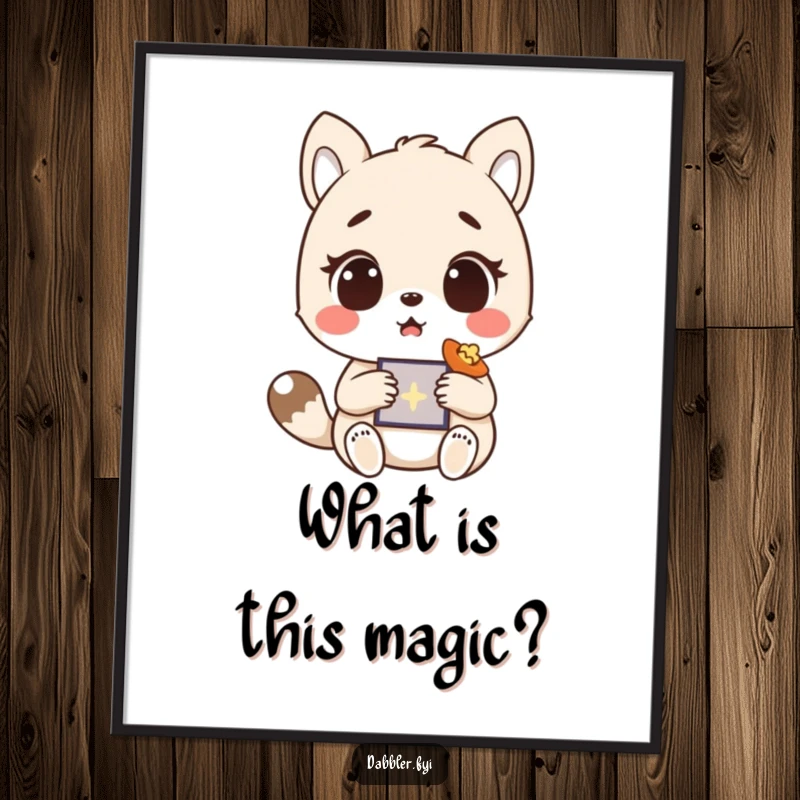 Funny Wall Art Poster of a surprised animal character finding a delightful item, adding humorous charm to any room.