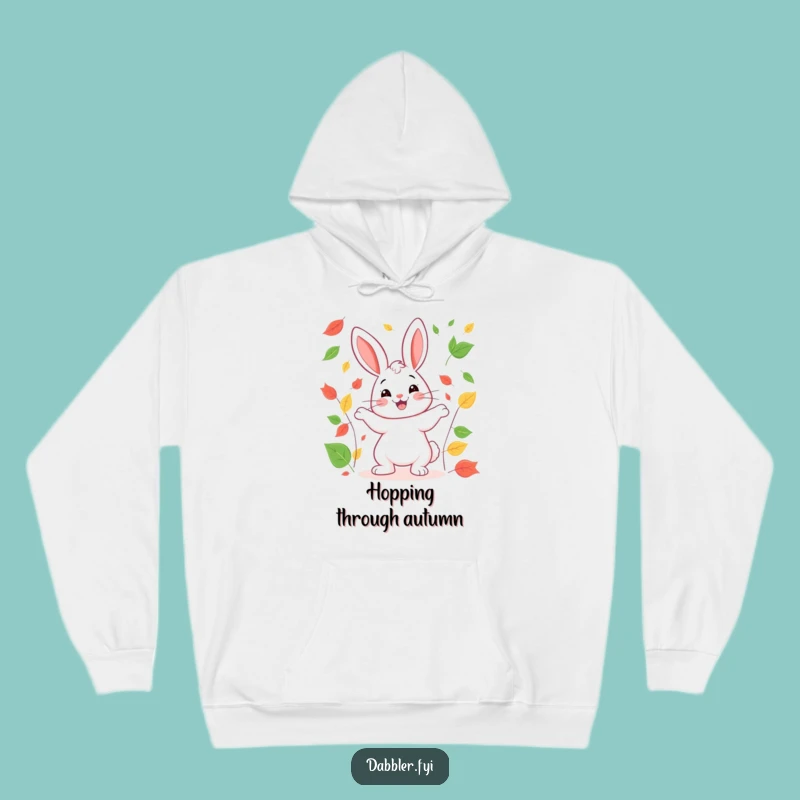Cozy Funny Rabbit Hoodie: Happy Juggling Leaves, Warm Funny Gift for Autumn Fans