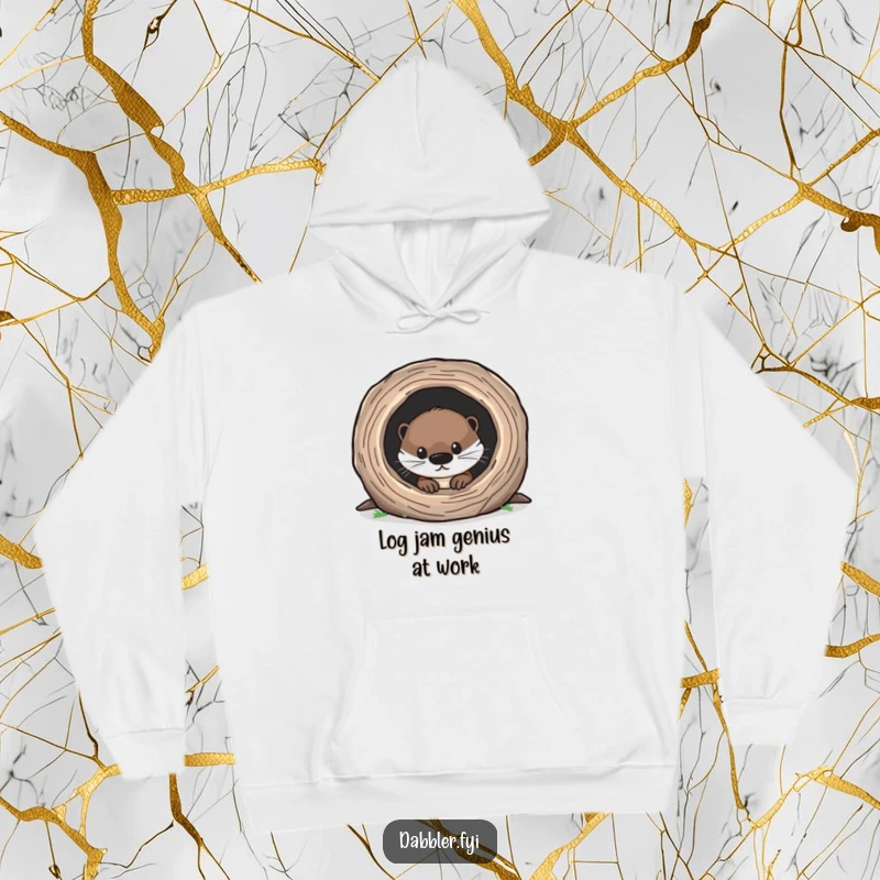Funny Otter Hoodie featuring a charming otter peering into a small hollow log, perfect for a cozy and humorous look.