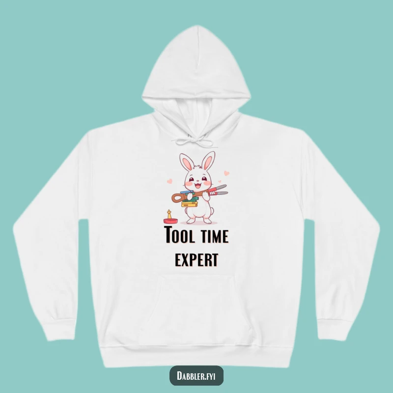 Funny Rabbit Crafter Hoodie: Happy Character Balancing Crafting Tools with Enthusiasm