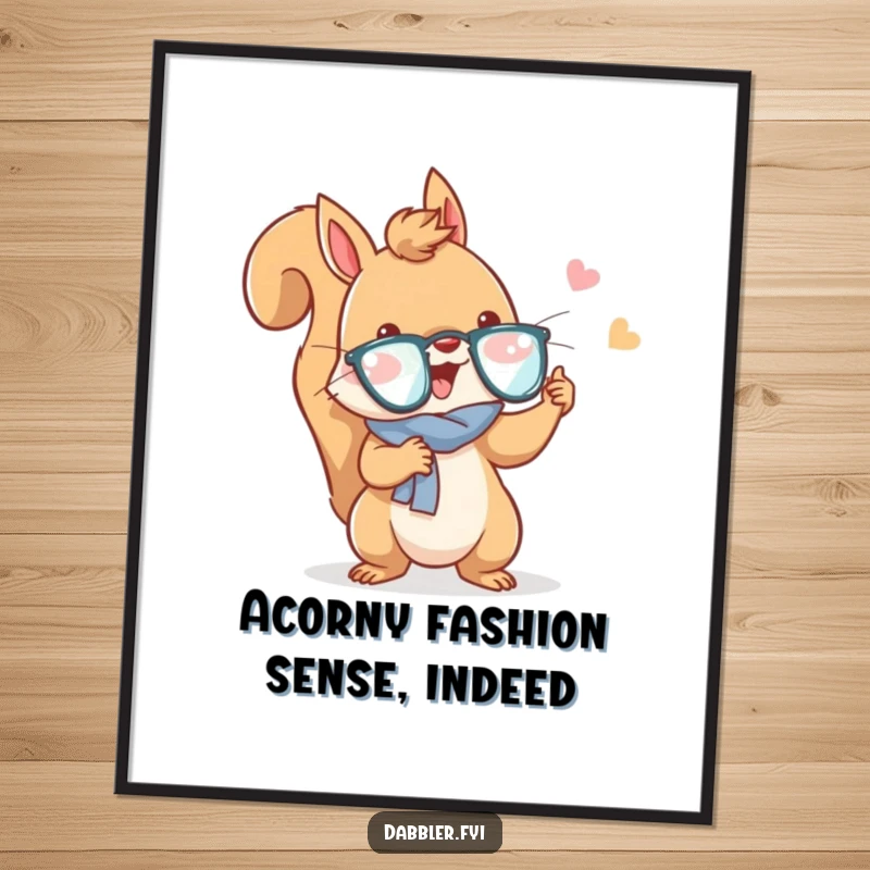 Funny free printable wall art: a squirrel gleefully trying on a new, amusing accessory, showing off its playful style.