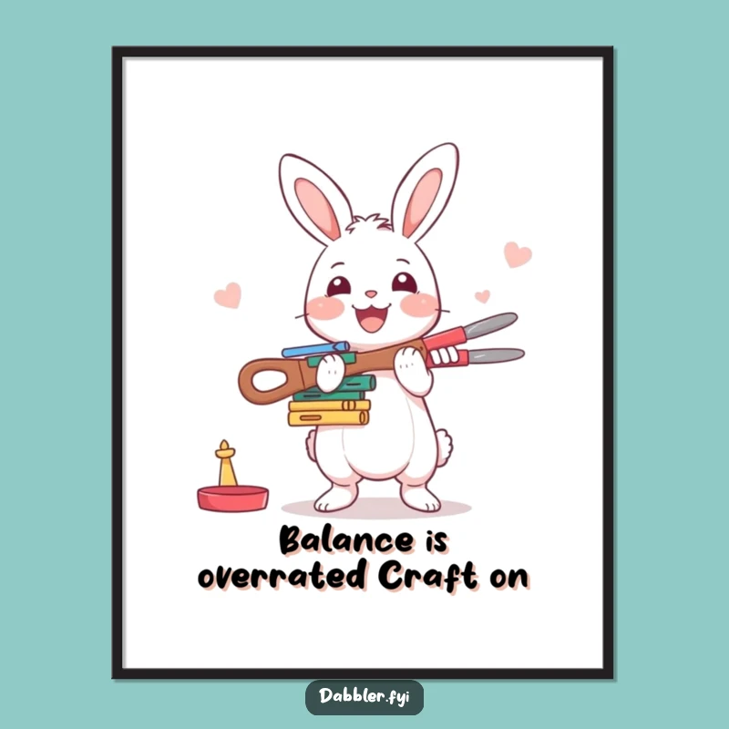 Funny Free Printable Wall Art: Whimsical Rabbit Crafter, Downloadable Decor Gift