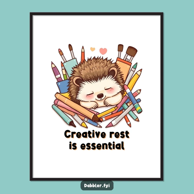 Free Printable Wall Art: Hedgehog Artist Nap Funny Downloadable Art Gift