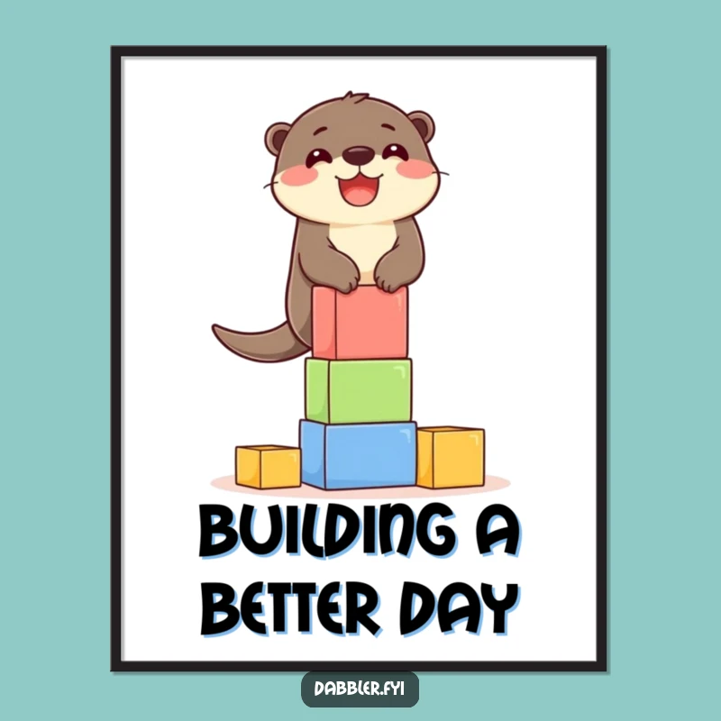 Delighted Otter Blocks Funny Free Printable Wall Art - Downloadable Home Decor Gift