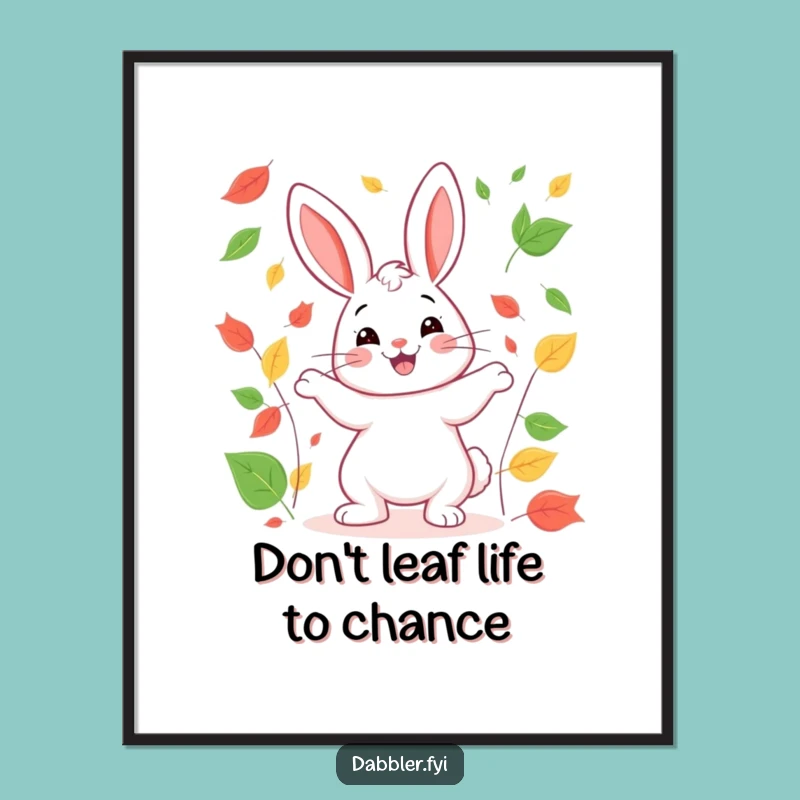Funny Free Printable Wall Art: Happy Rabbit Juggling Leaves - Hilarious Downloadable Decor!