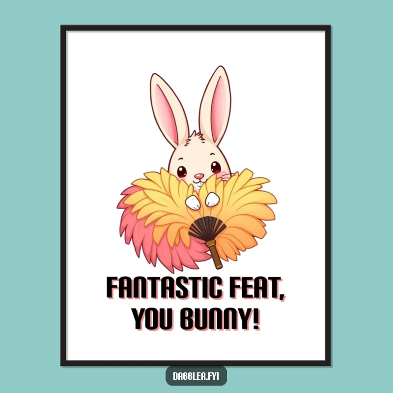 Funny Free Printable Wall Art: Mischievous Rabbit Fan Peek - Downloadable Decor
