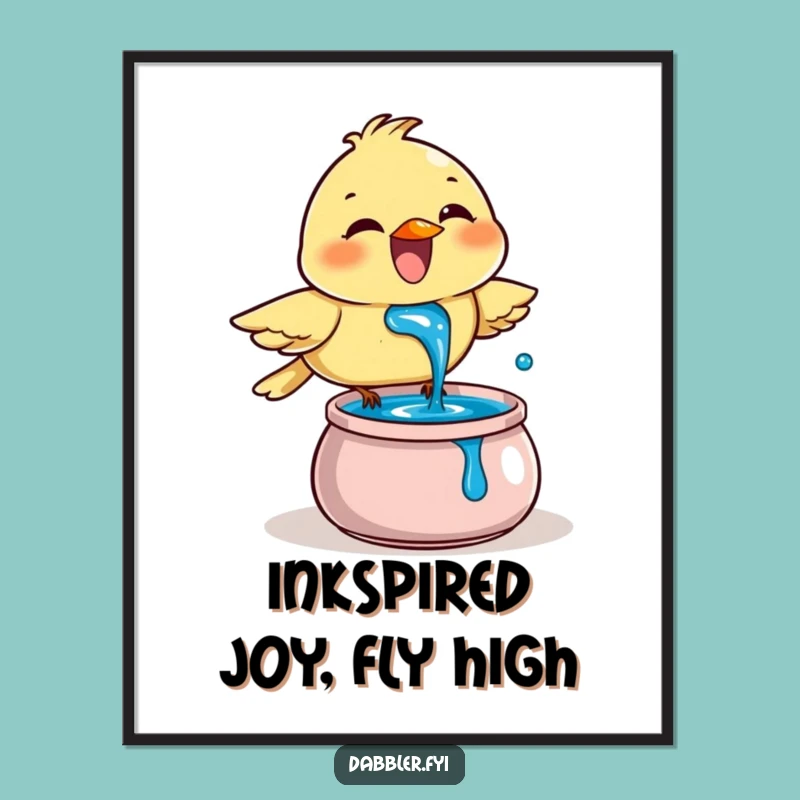 Free Printable Wall Art: Bird Blue Ink Splash Funny Downloadable Art Gift