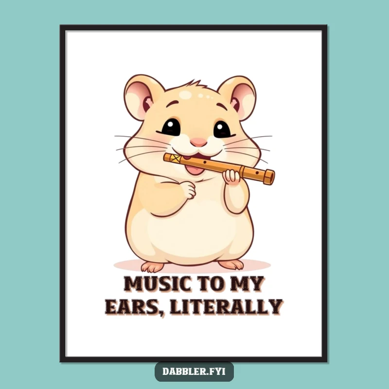 Free Printable Wall Art: Funny Hamster Flutist, Humorous Downloadable Decor for Music Lovers