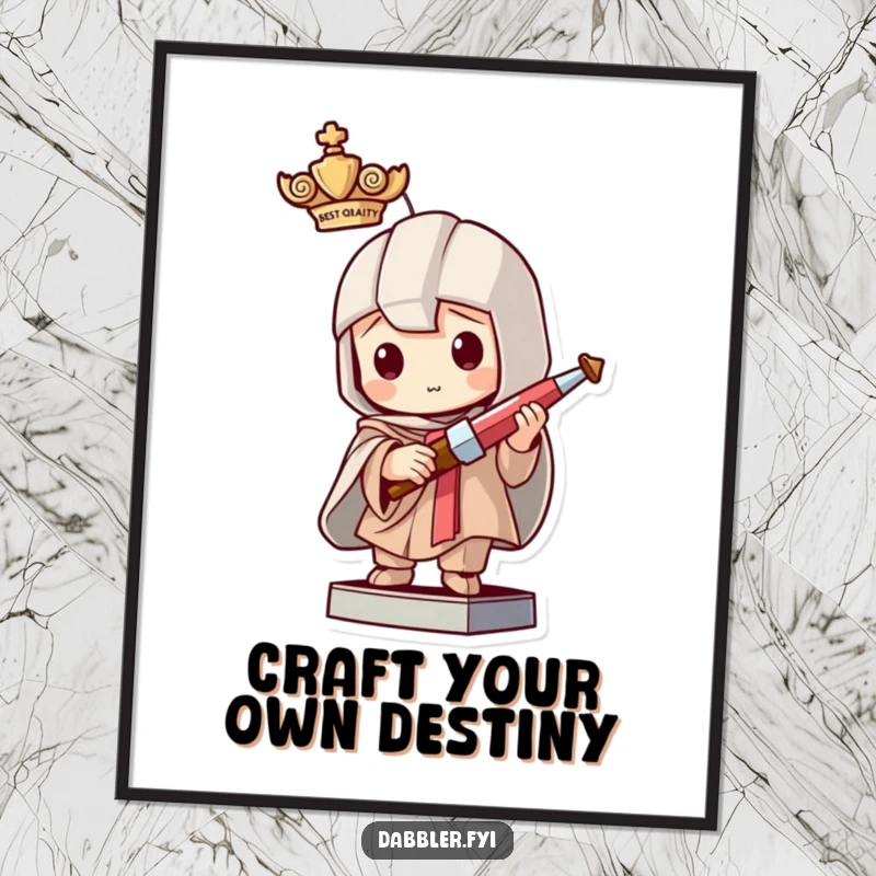 Funny Free Printable Wall Art of a mischievous character cleverly disguised as a statue, holding a tiny crafting tool, perfect decor.