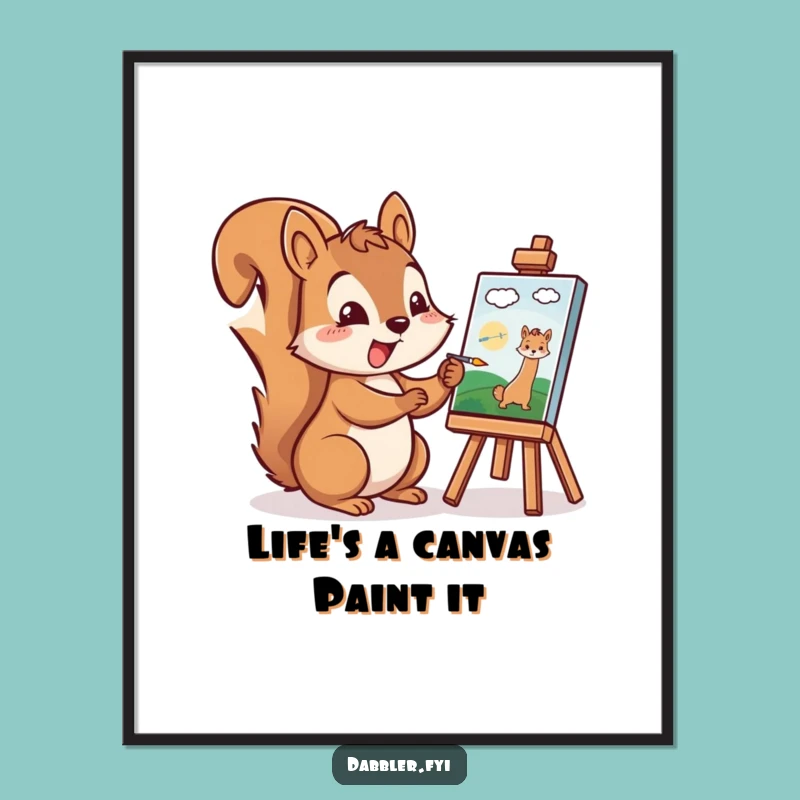 Funny Free Printable Wall Art: Cheerful Squirrel Artist, Downloadable Decor Gift