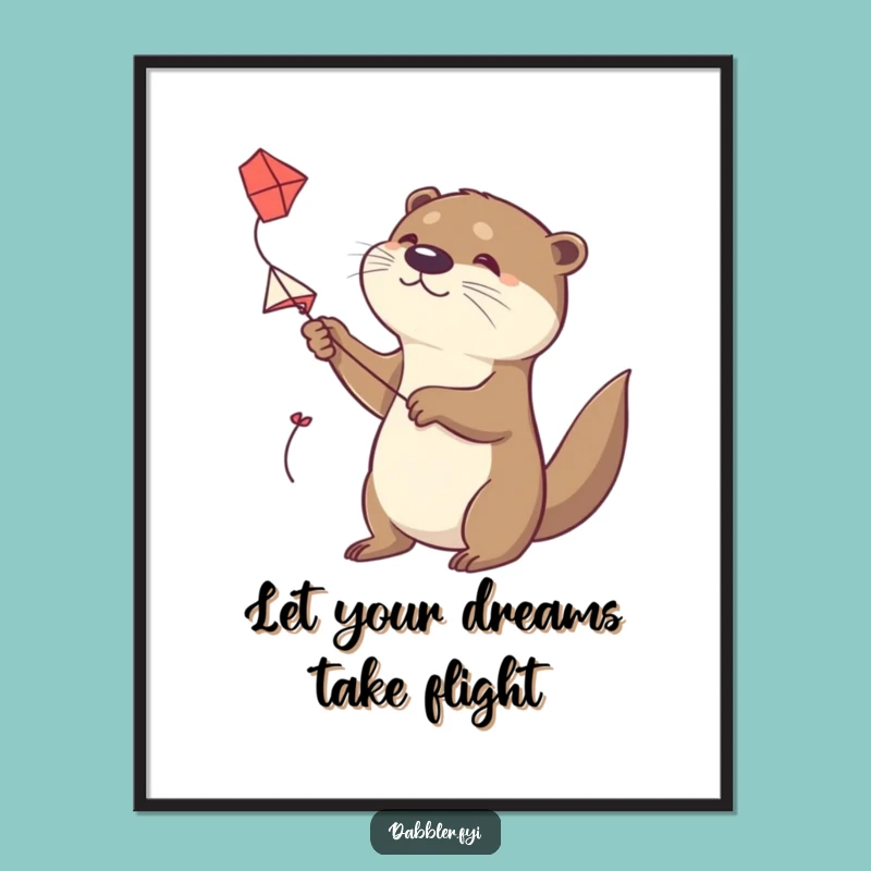 Funny Free Printable Wall Art: Determined Otter Kite Flyer, Downloadable Decor Gift
