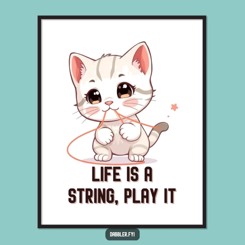 Funny Free Printable Wall Art: Kitten & String, Whimsical Downloadable Art