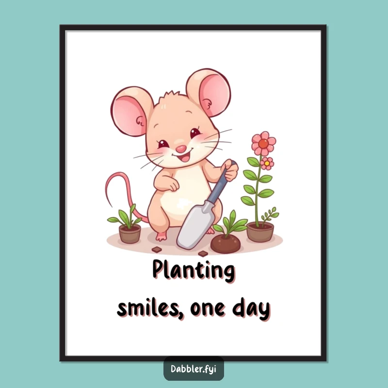 Happy Mouse Gardening Funny Free Printable Wall Art - Downloadable Home Decor Gift