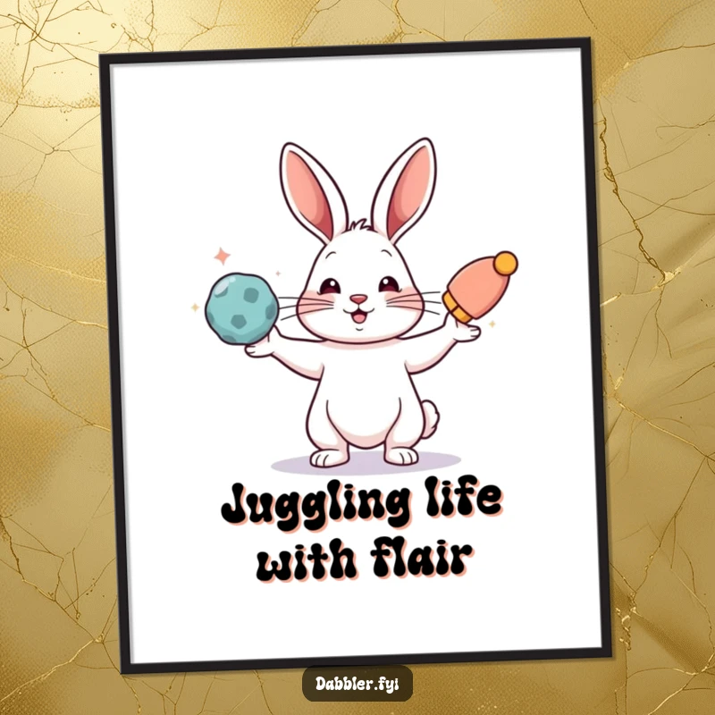 Funny Free Printable Wall Art: A rabbit expertly juggling colorful objects, adding a whimsical and playful element to any room.