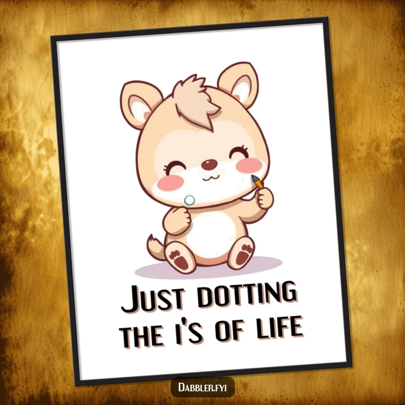 Funny Free Printable Wall Art: Cheerful animal enthusiastically painting a tiny polka dot, ideal for humorous downloadable decor.