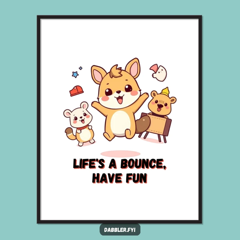 Funny Free Printable Wall Art: Energetic Animal Activities, Downloadable Playful Art Print