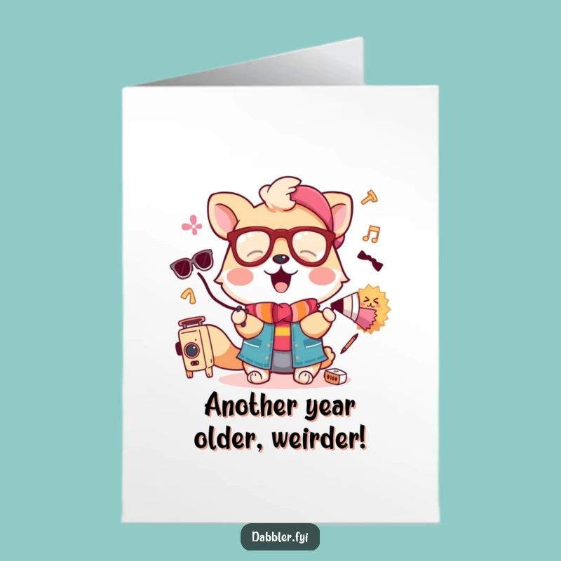 Free Printable Birthday Card: Funny Animal Trying Accessories, Downloadable Humorous Greeting