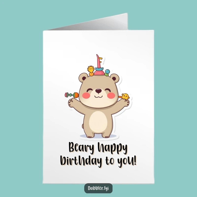 Free Printable Birthday Bear Card: Balancing Fun, Funny Downloadable Gift