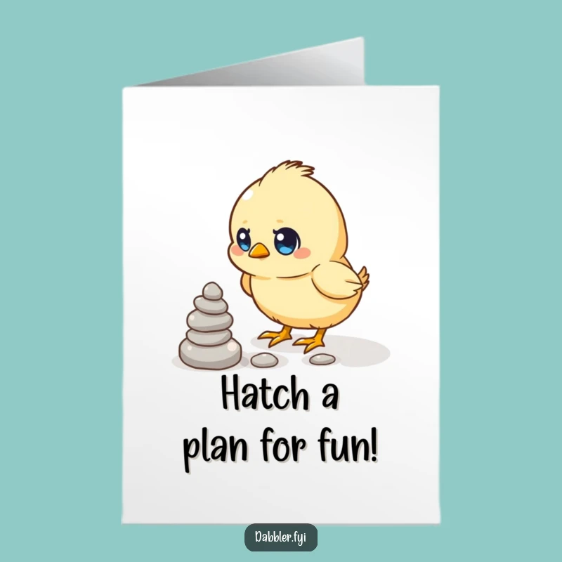 Free Printable Birthday Card: Determined Chick Stacking, Funny Downloadable Gift for Kids
