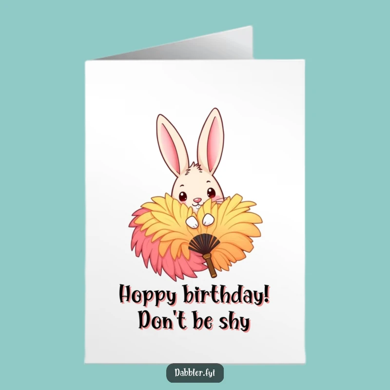 Free Printable Birthday Card: Mischievous Rabbit Fan Peek - Funny Downloadable Gift
