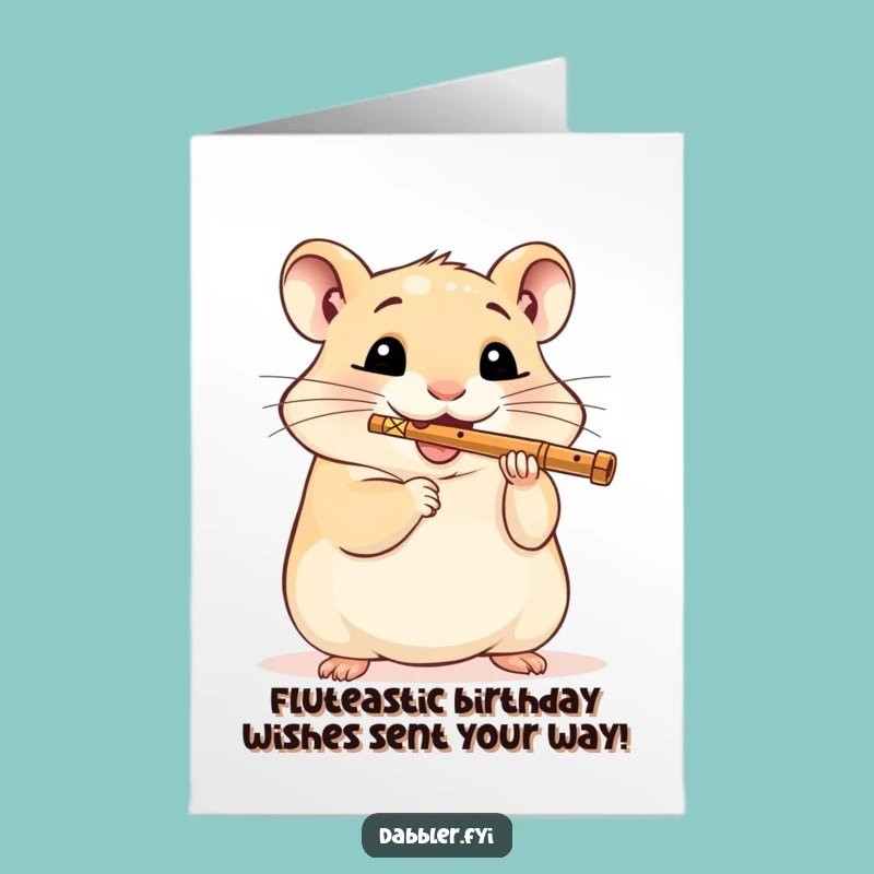 Free Printable Happy Birthday Card: Funny Hamster Flutist, Downloadable Gift for Laughs