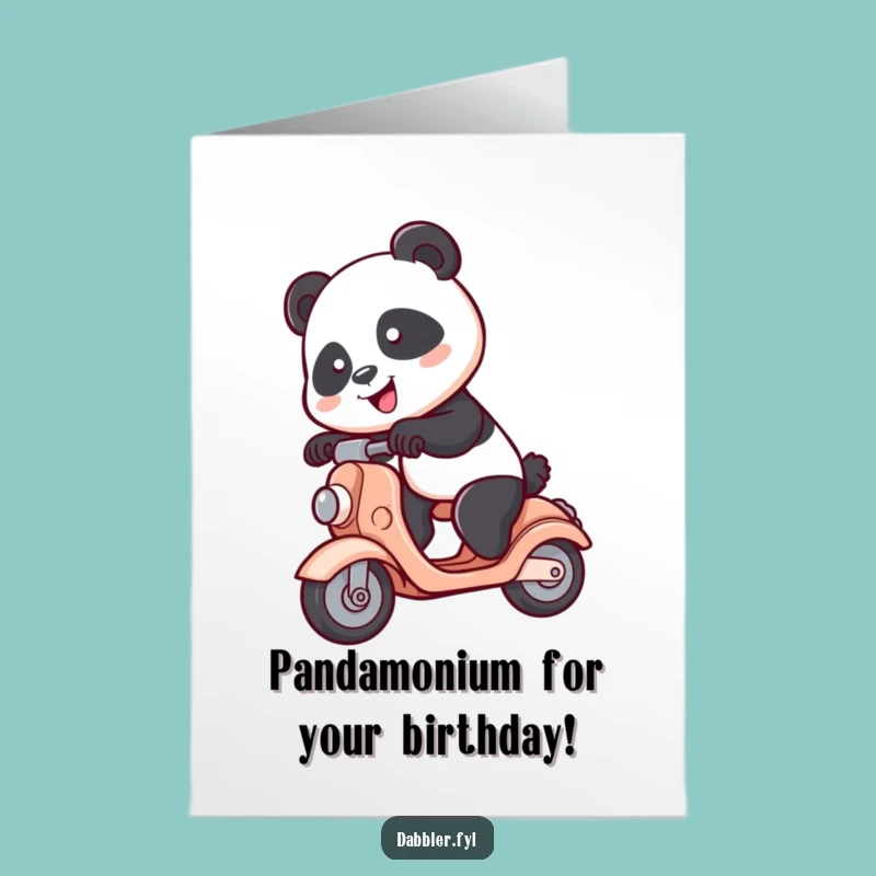 Free Printable Panda Birthday Card: Hilarious Spunky Panda on Scooter Downloadable Gift