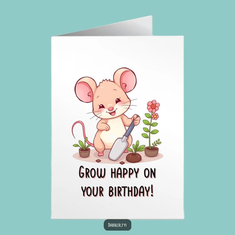 Happy Mouse Gardening Funny Free Printable Birthday Card - Downloadable DIY Gift