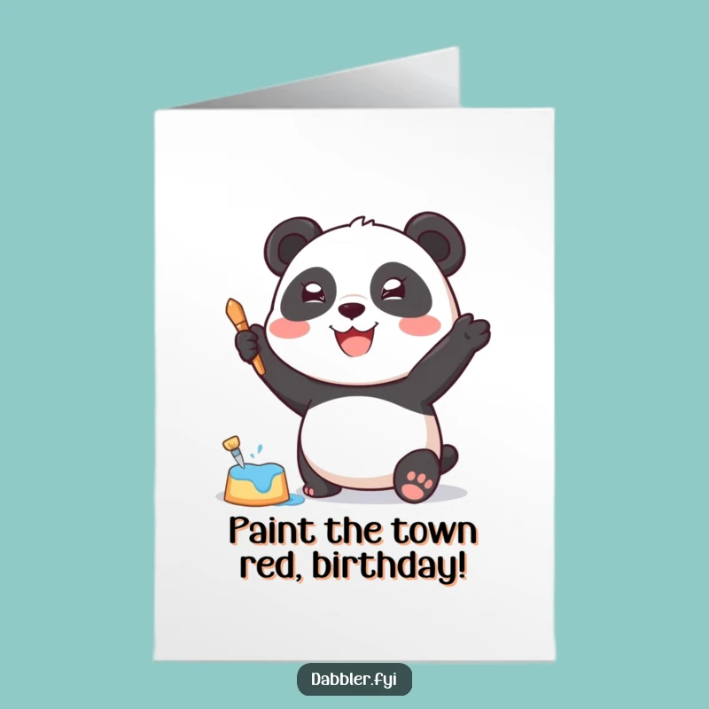 Joyful Panda Painting Funny Free Printable Birthday Card - Downloadable DIY Gift