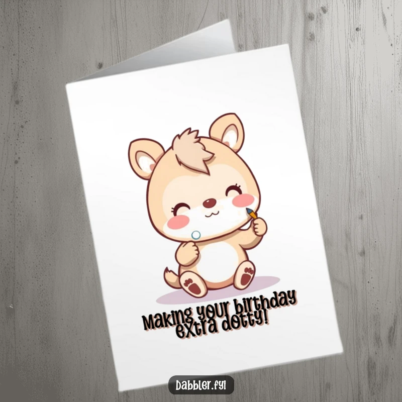 Funny Free Printable Birthday Card: Cheerful animal painting a tiny polka dot, a creative and humorous DIY card.