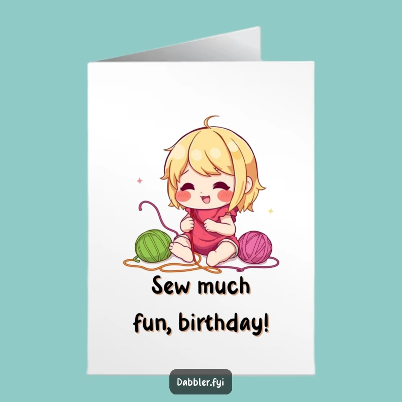 Free Printable Birthday Card: Funny Thread Experimenting Character, Hilarious DIY Downloadable Gift