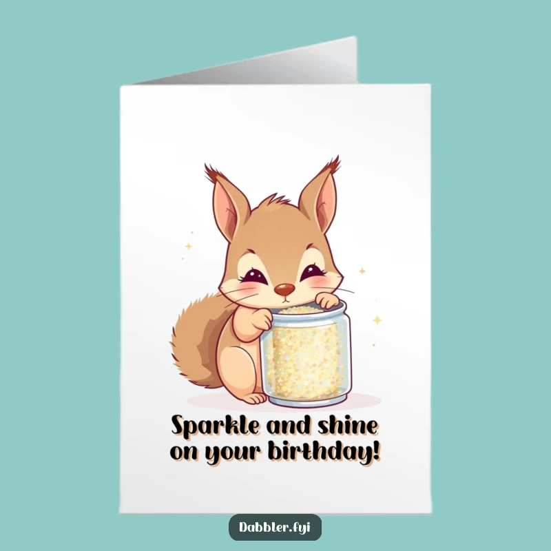Free Printable Squirrel Glitter Birthday Card: Funny Downloadable DIY Gift for Sparkle Lovers