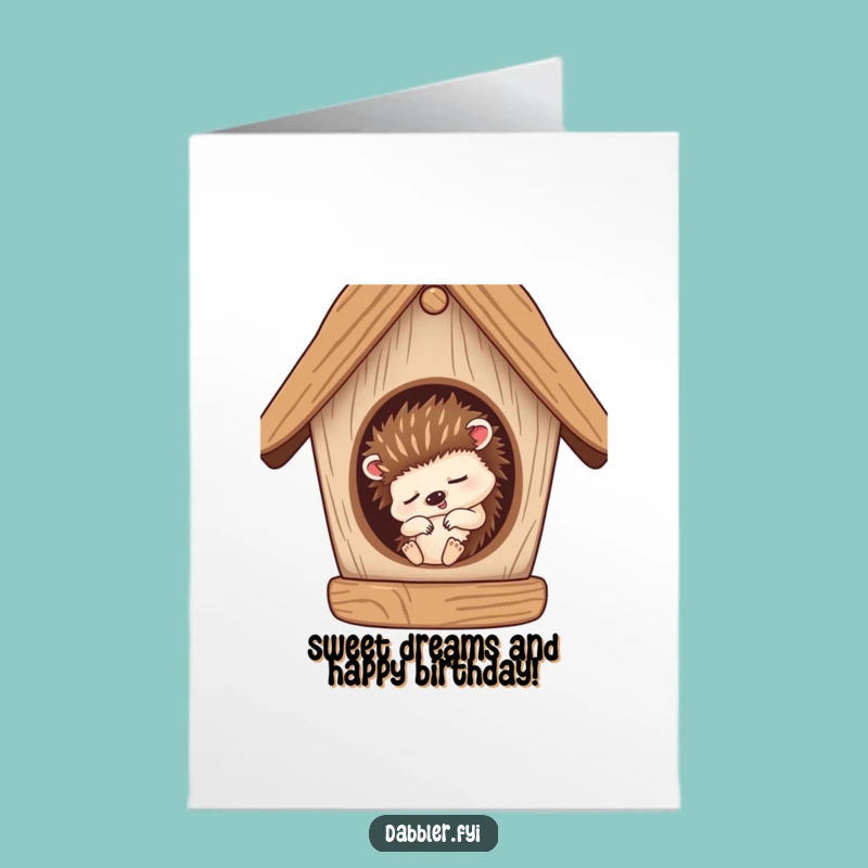 Sleepy Hedgehog Birdhouse Funny Free Printable Birthday Card - Downloadable DIY Gift