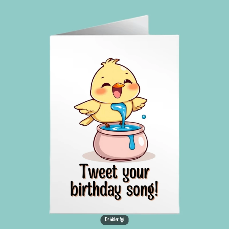 Free Printable Birthday Card: Joyful Bird Blue Ink Funny Downloadable Gift