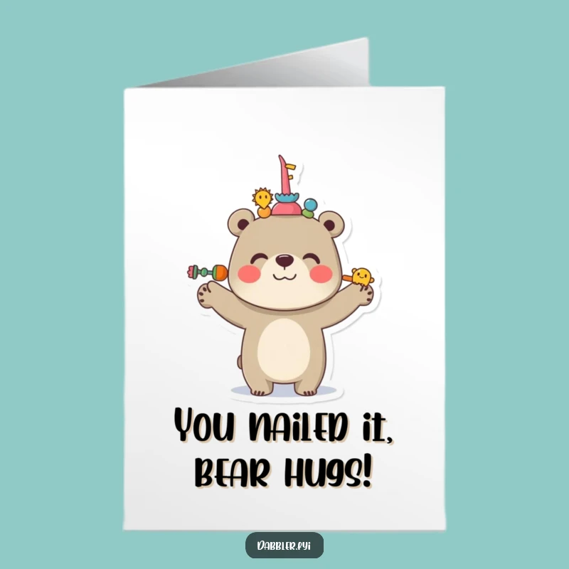 Free Printable Congrats Bear Card: Balancing Success, Funny Downloadable Gift