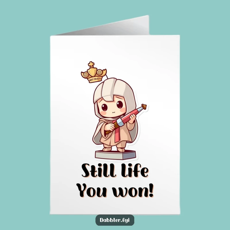 Free Printable Congrats Card: Crafty Statue Character, Humorous DIY Downloadable Gift