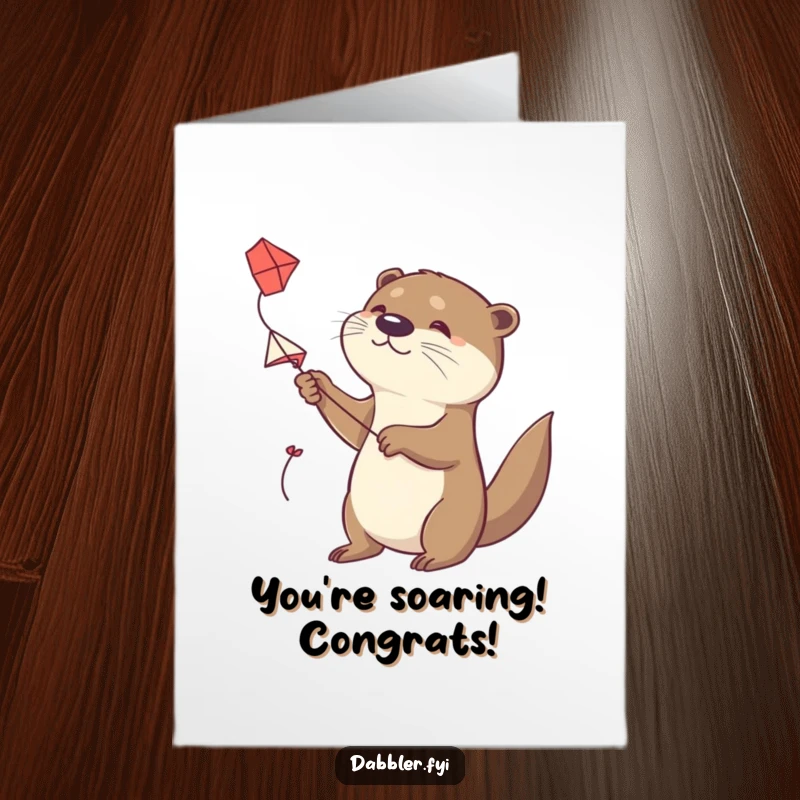 Funny Free Printable Congratulations Card: A determined otter tries to fly a small handmade kite, a charming DIY gift.