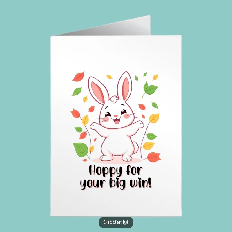 Free Printable Congrats Card: Happy Rabbit Juggling Leaves - Hilarious Downloadable Gift!