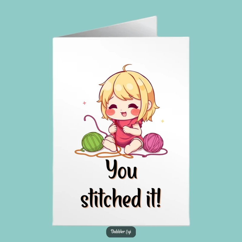 Free Printable Congrats Card: Humorous Thread Art Character, Easy DIY Downloadable Gift