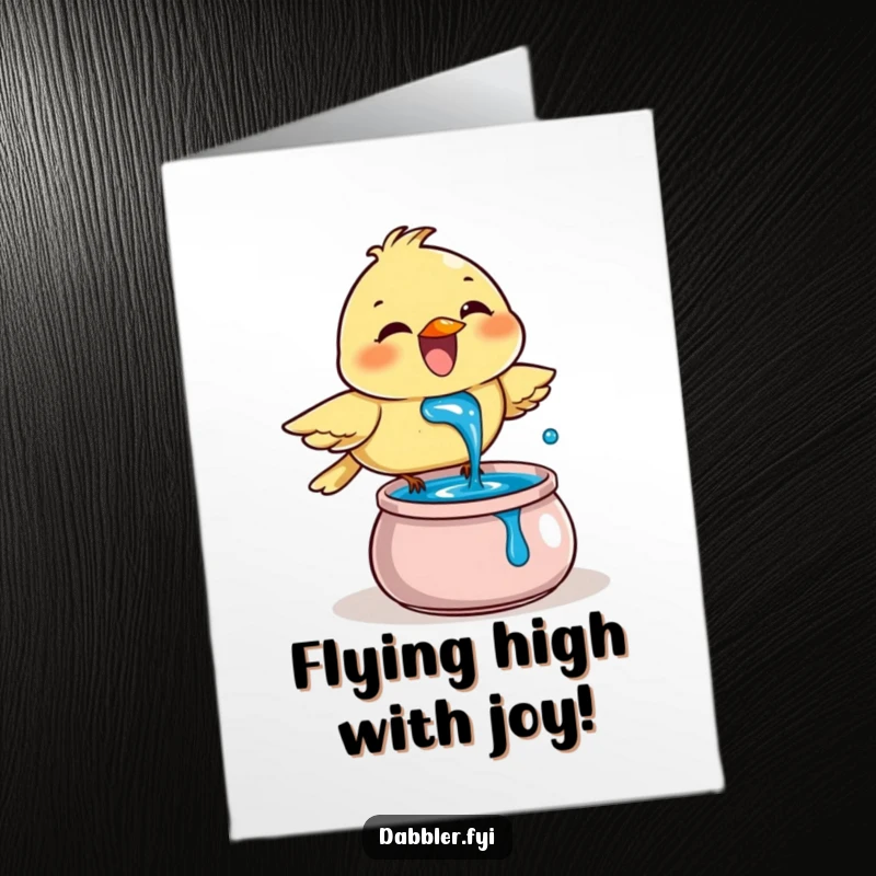 Funny Free Printable Congratulations Card: Joyful bird enthusiastically inks its beak, a downloadable art gift.