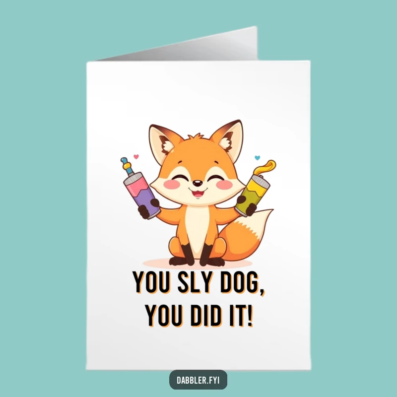 Free Printable Fox Paint Congratulations Card: Funny Downloadable DIY Gift for Artists