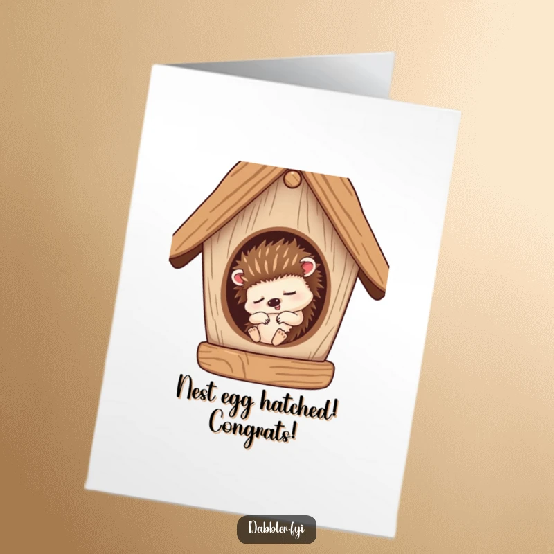Funny Free Printable Congrats Card: Sleepy hedgehog snoozing in a birdhouse, celebrating a peaceful success.