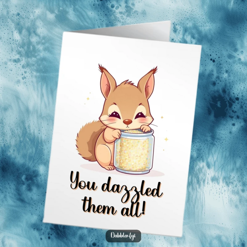 Funny Free Printable Congratulations Card: A curious squirrel peers into glitter, celebrating a sparkling achievement.